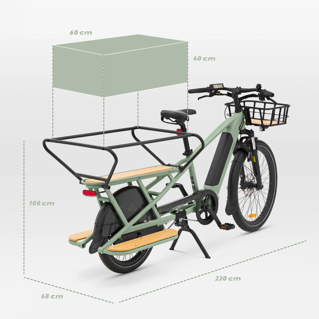 Bicicleta de carga cargobike eléctrica longtail carga trasera R500E Verde Claro - Image 2