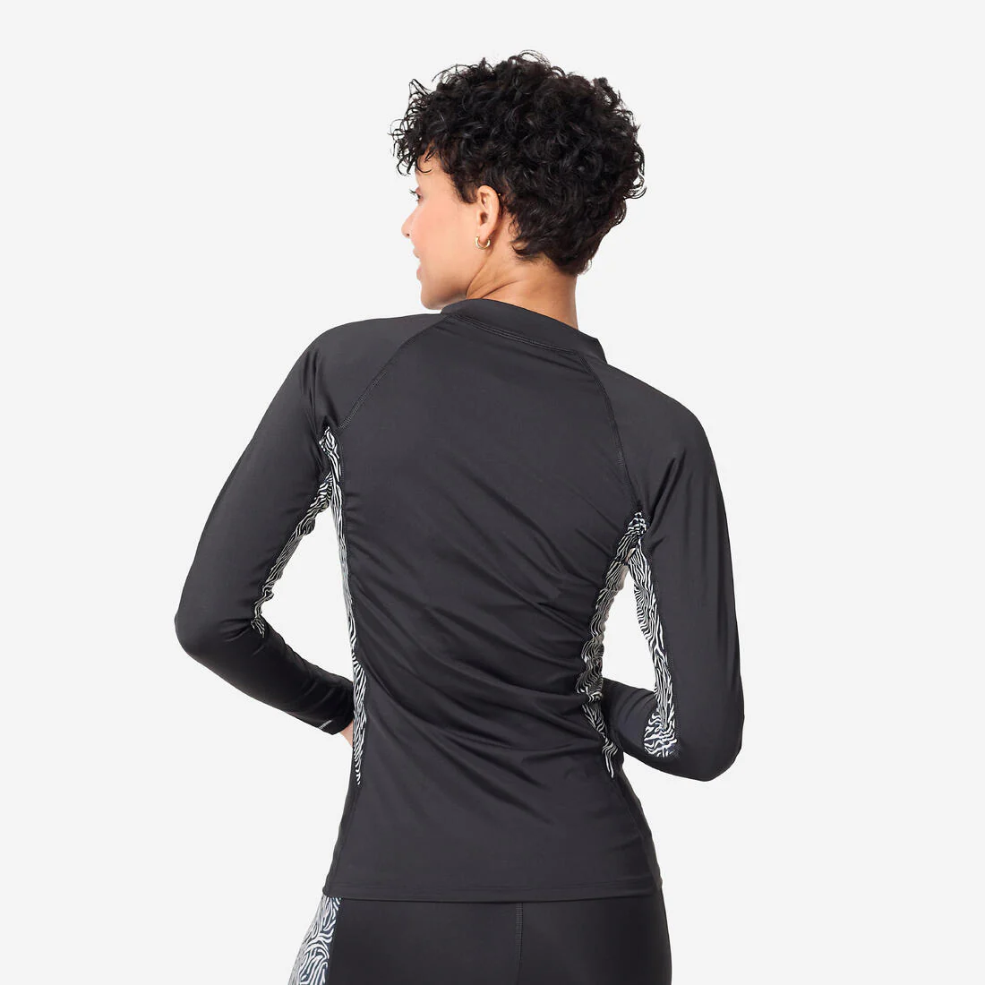 Camiseta Aquagym Aquabike Phoebe Mujer Negro Manga Larga Cremallera - Image 4