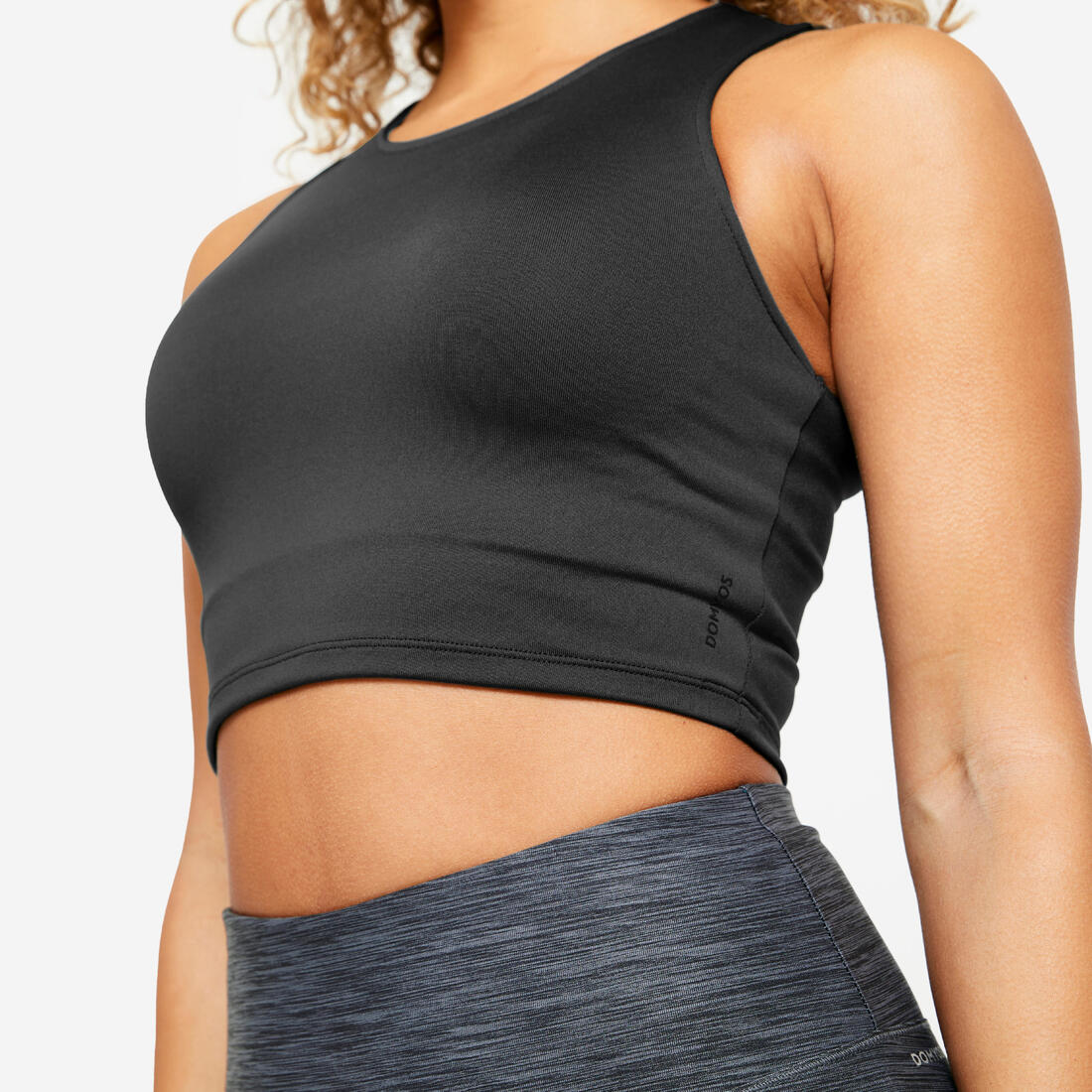 Camiseta Fitness tirantes crop top Mujer Domyos 100 negro - Image 5