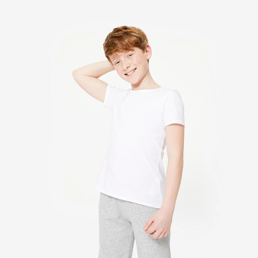 Camiseta gimnasia manga corta básica 100% algodón Niños Domyos 100 blanco