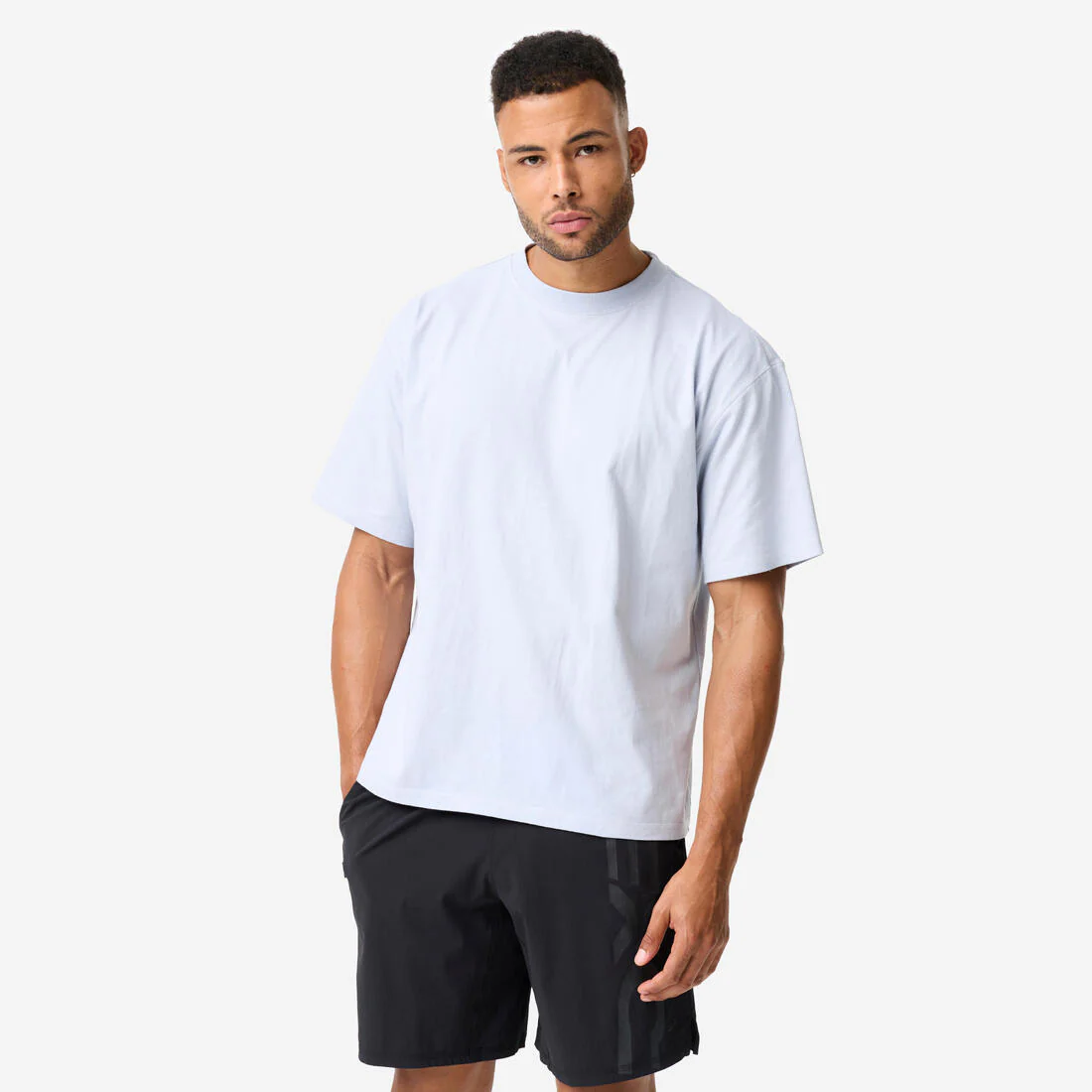 Camiseta manga corta Musculación corte ancho Hombre azul claro