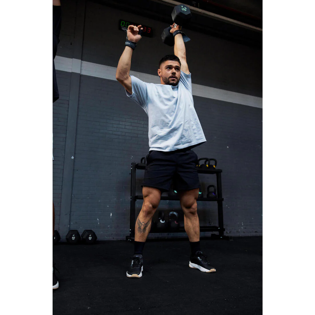 Camiseta manga corta Musculación corte ancho Hombre azul claro - Image 7