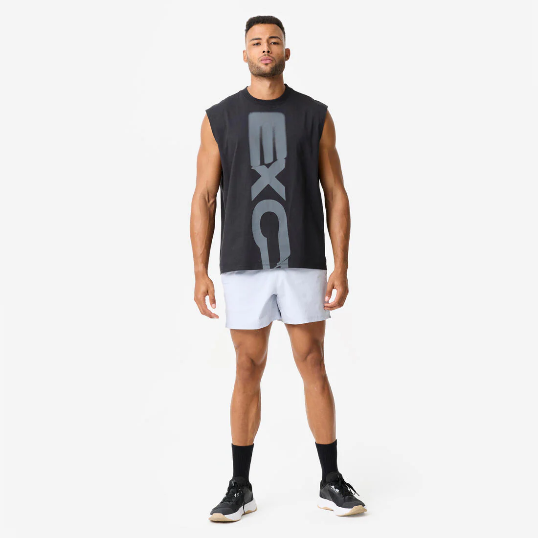 Camiseta sin mangas Gym 100% algodón oversize Hombre negra - Image 2