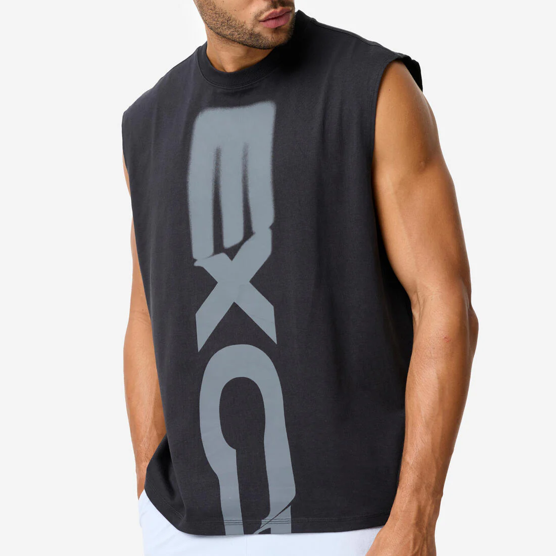Camiseta sin mangas Gym 100% algodón oversize Hombre negra - Image 3