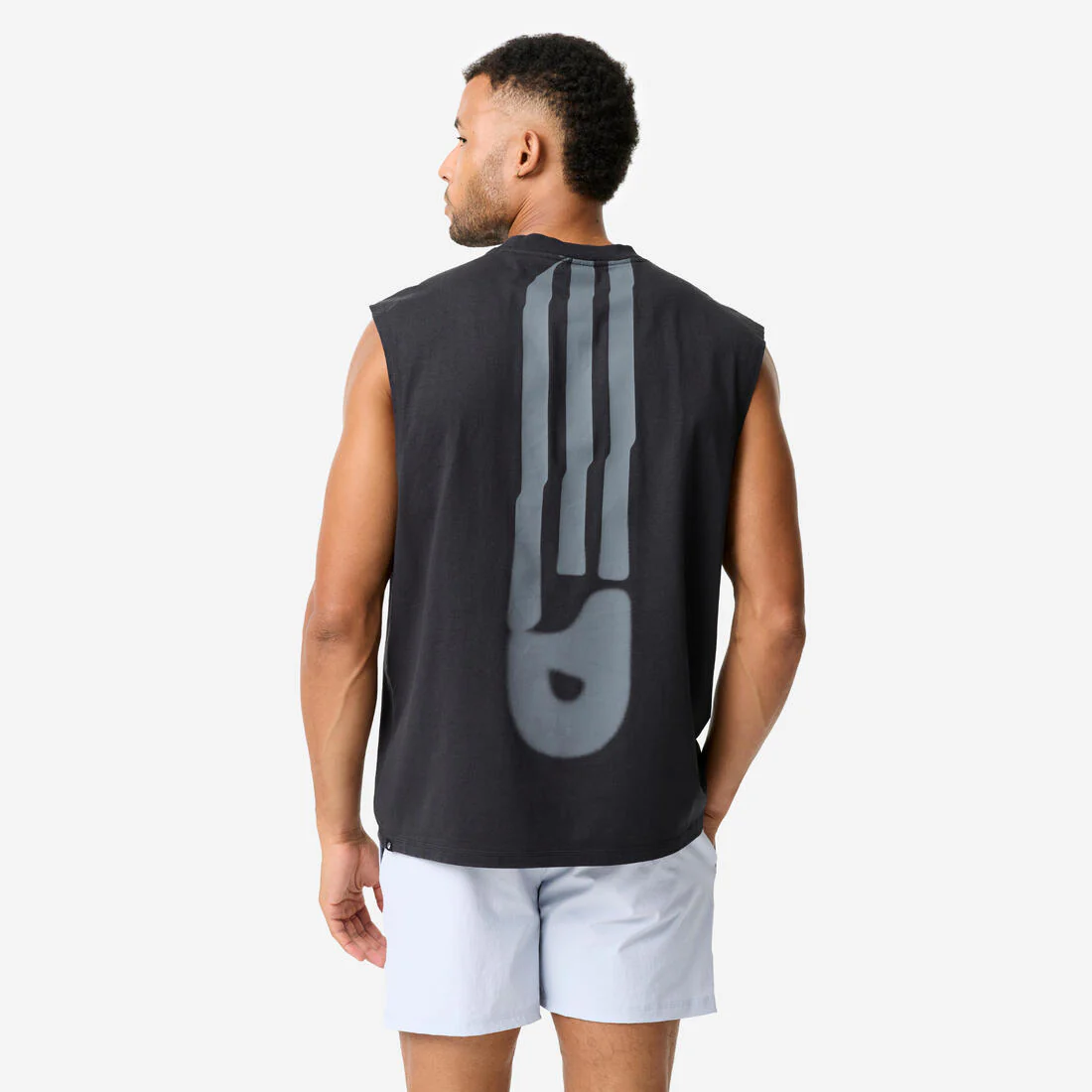 Camiseta sin mangas Gym 100% algodón oversize Hombre negra - Image 4