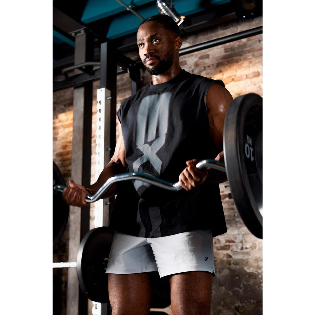 Camiseta sin mangas Gym 100% algodón oversize Hombre negra - Image 8