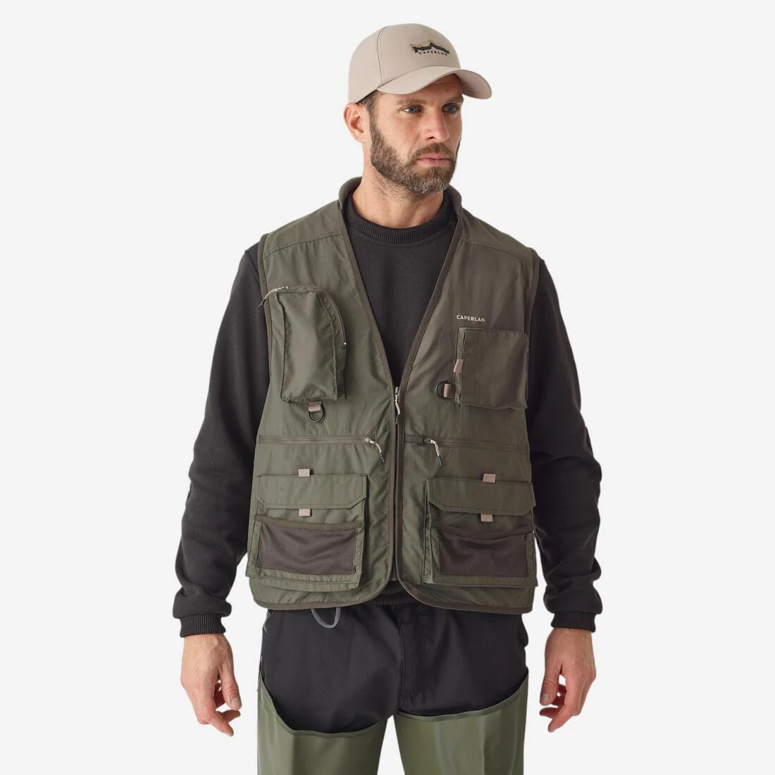 Chaleco Pesca Caperlan 500 Caqui Multibolsillos