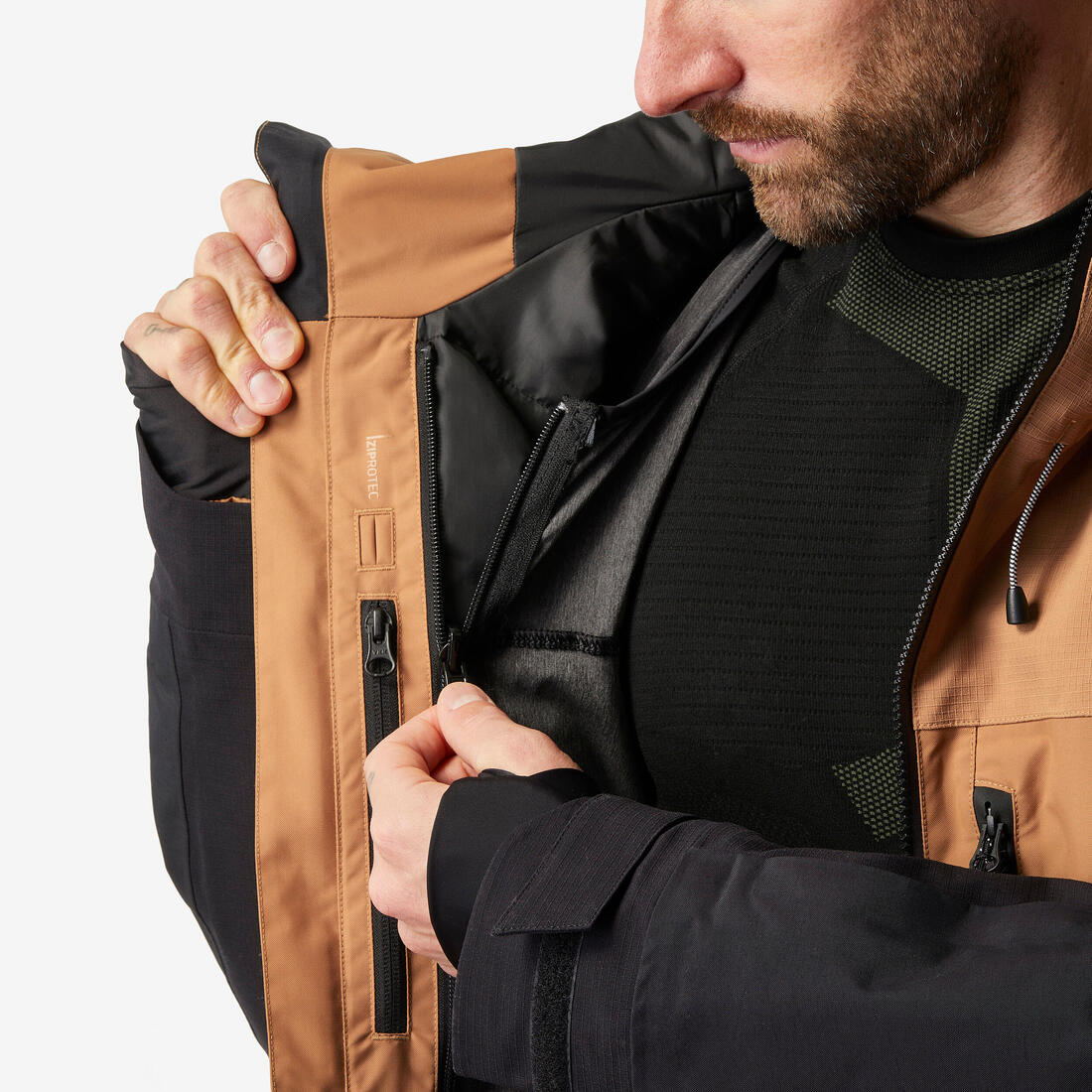 Chaqueta snowboard cálida y resistente hombre, SNB 500 ziprotect camel y negro - Image 8