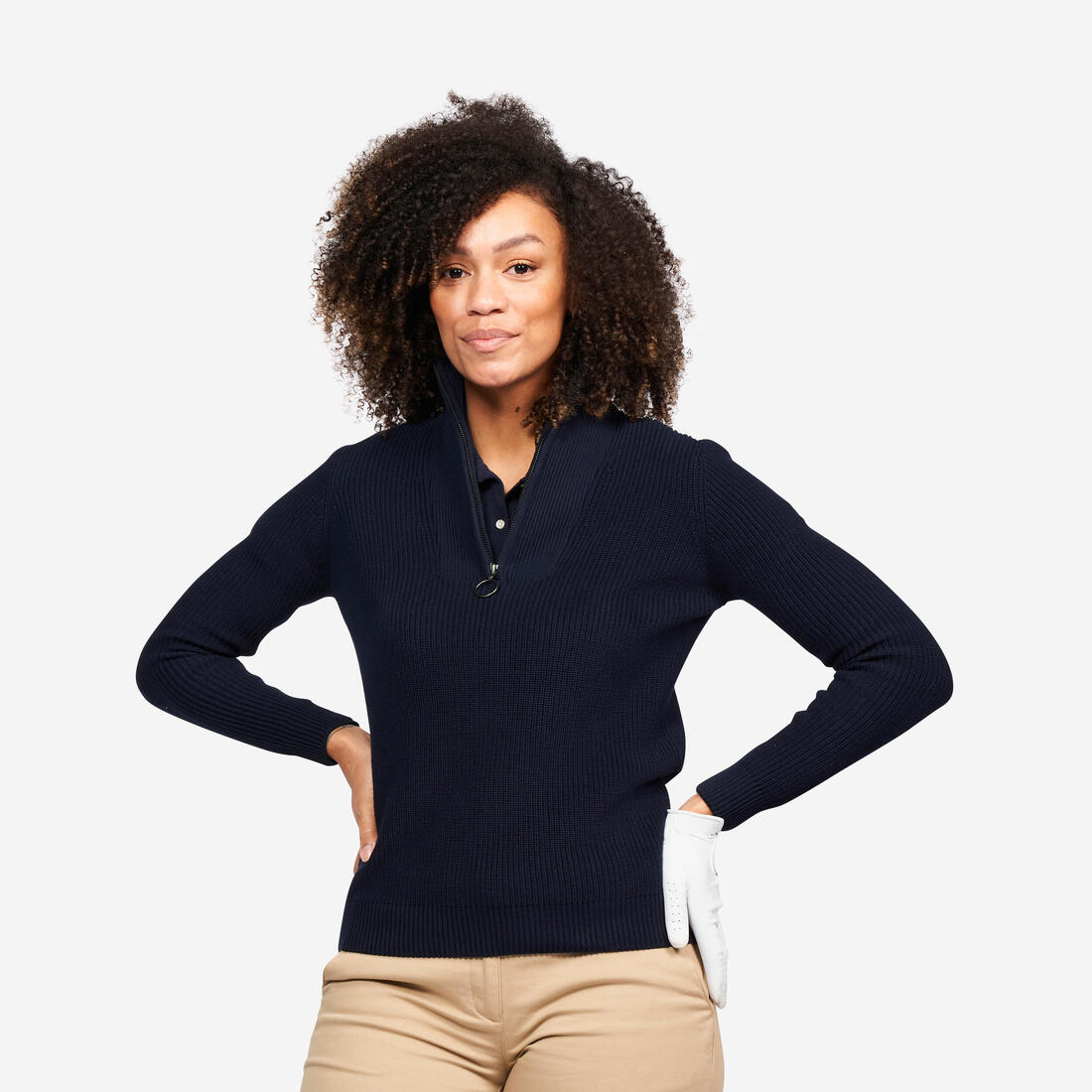 Jersey de golf con cremallera mujer, MW500  marino