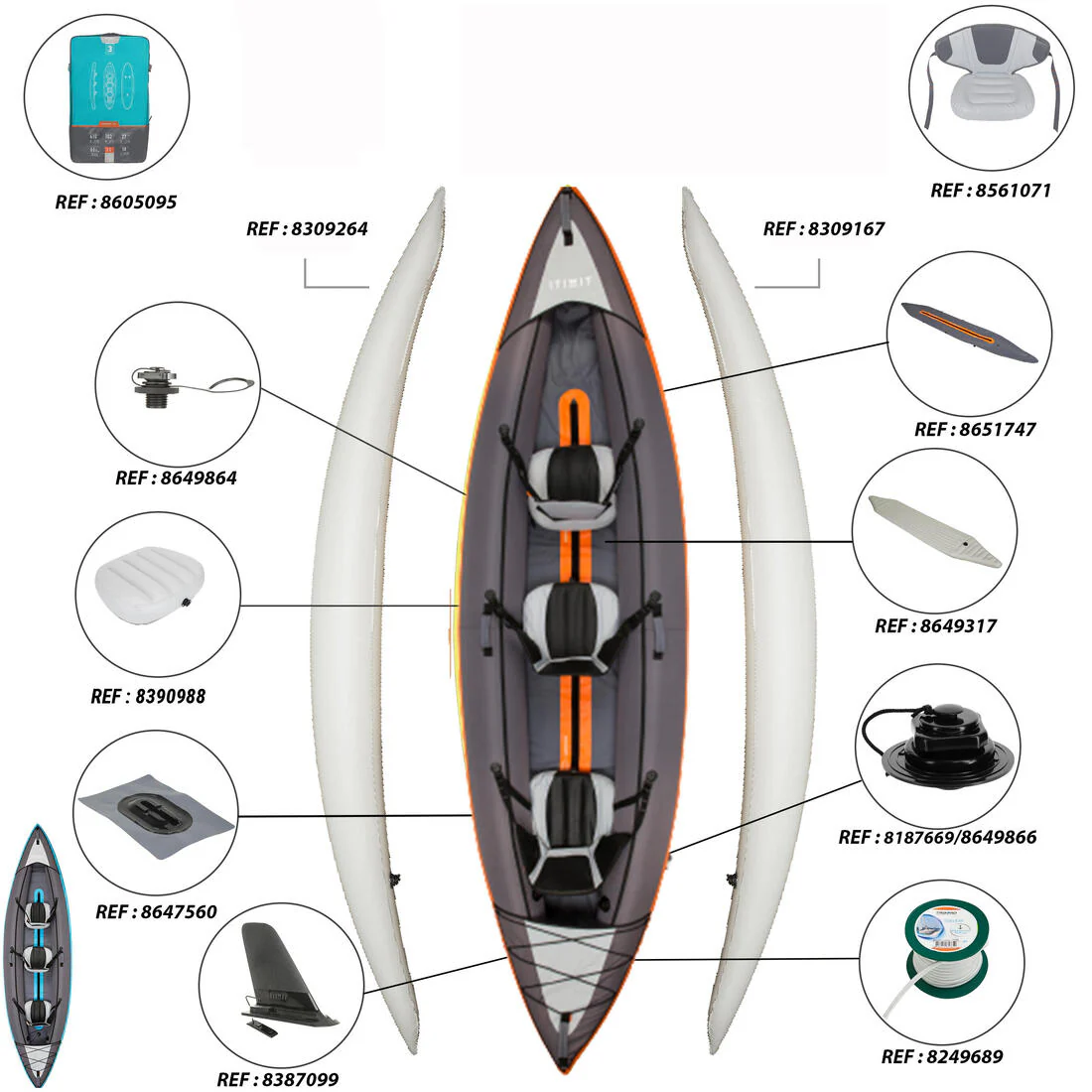 Kayak hinchable de travesía Itiwit 100 2 o 3 plazas naranja - Image 11