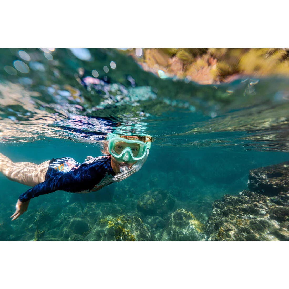 Kit Gafas snorkel Antivaho + Tubo Válvula 100 Niños Verde - Image 10