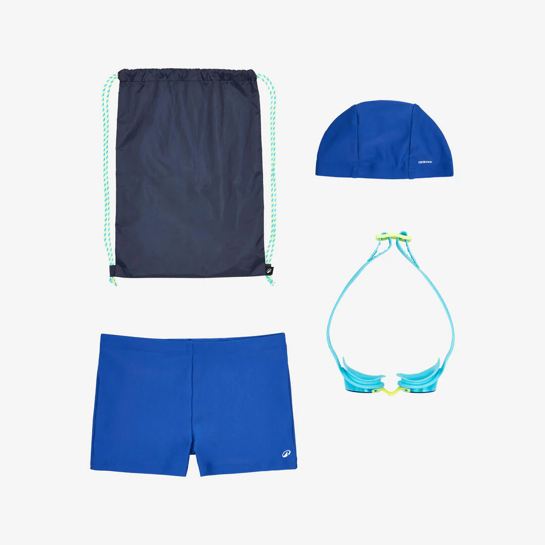 Kit Natación Bañador + Gafas + Gorro + Bolsa 100 Niño Azul