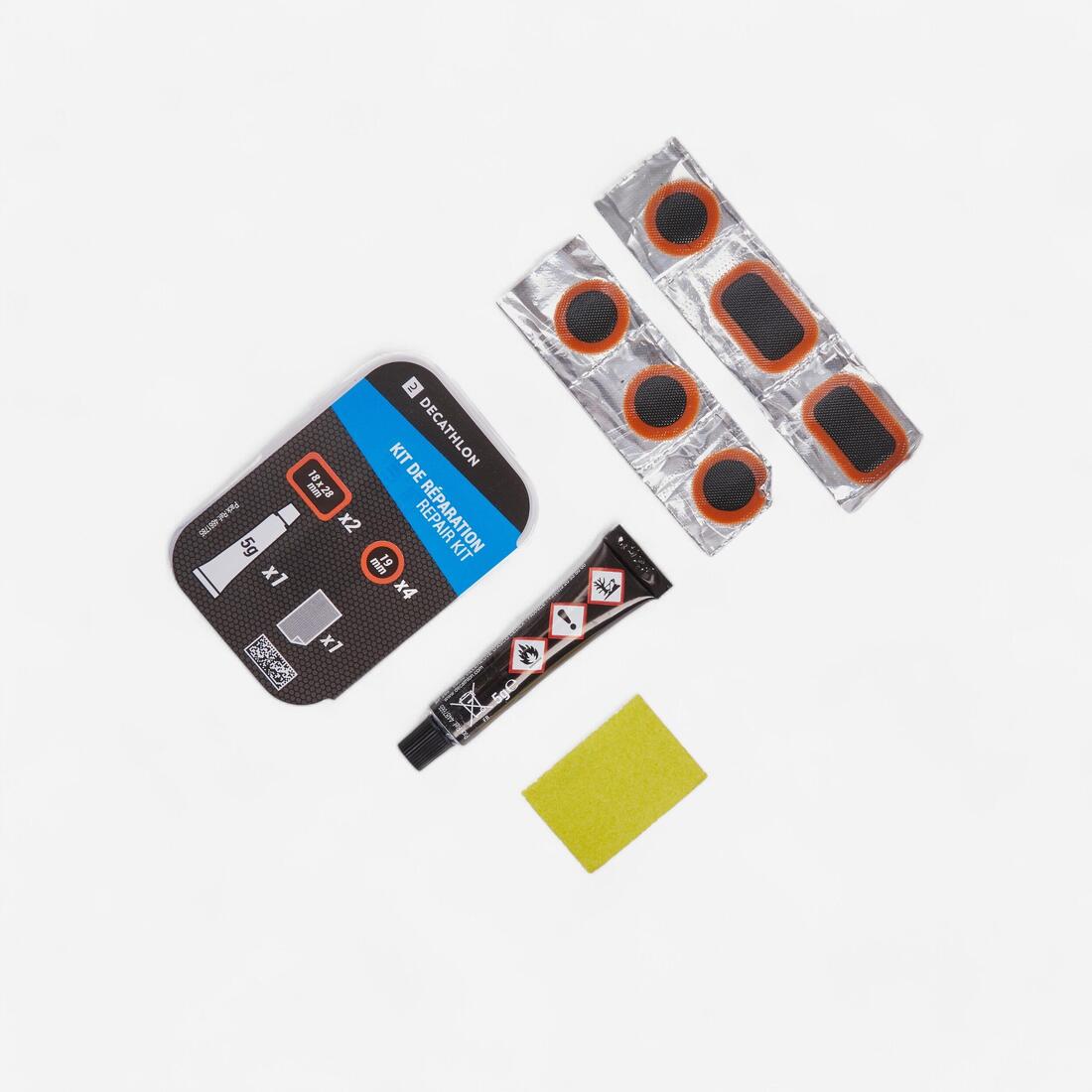 KIT REPARACIÓN PINCHAZOS CÁMARA DE AIRE PARA BICICLETA (6 PARCHES + LIJA + COLA)