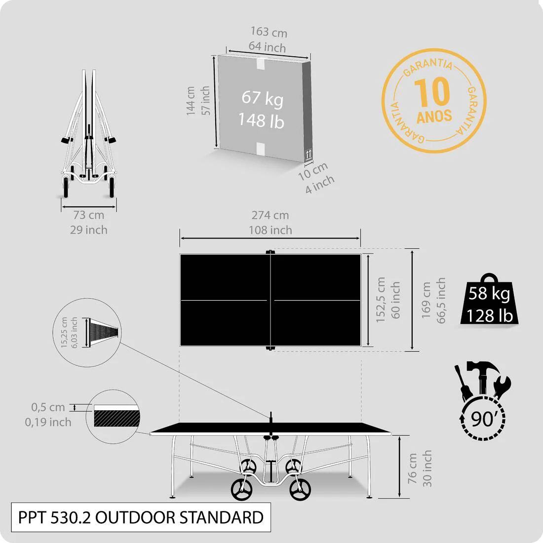 Mesa ping pong exterior plegable tablero 5 mm Pongori PPT 530.2 - Image 14
