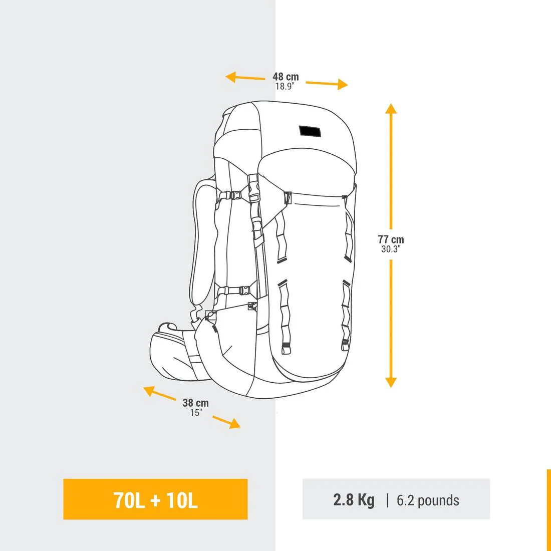 Mochila trekking Hombre 70 + 10L - MT900 Symbium - Image 6