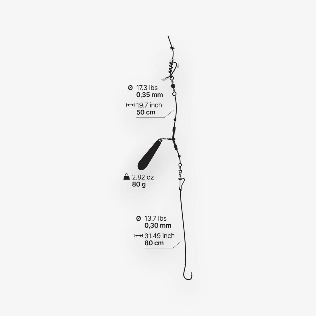 Montaje Pesca Surfcasting Lastrado Corredizo 80 g - Image 3