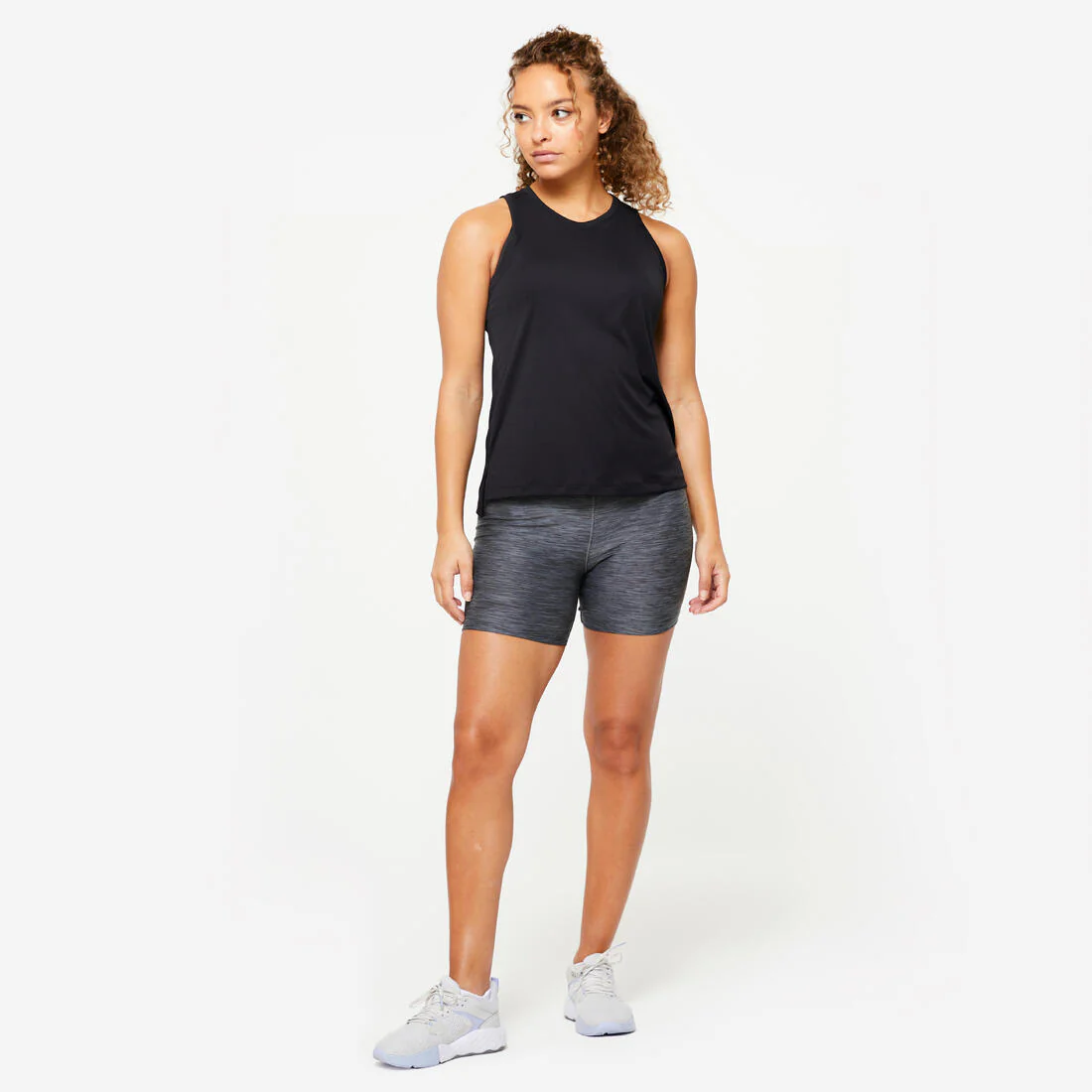 Pantalón Corto Cardio Training Mujer Gris Jaspeado Ajustado - Image 2