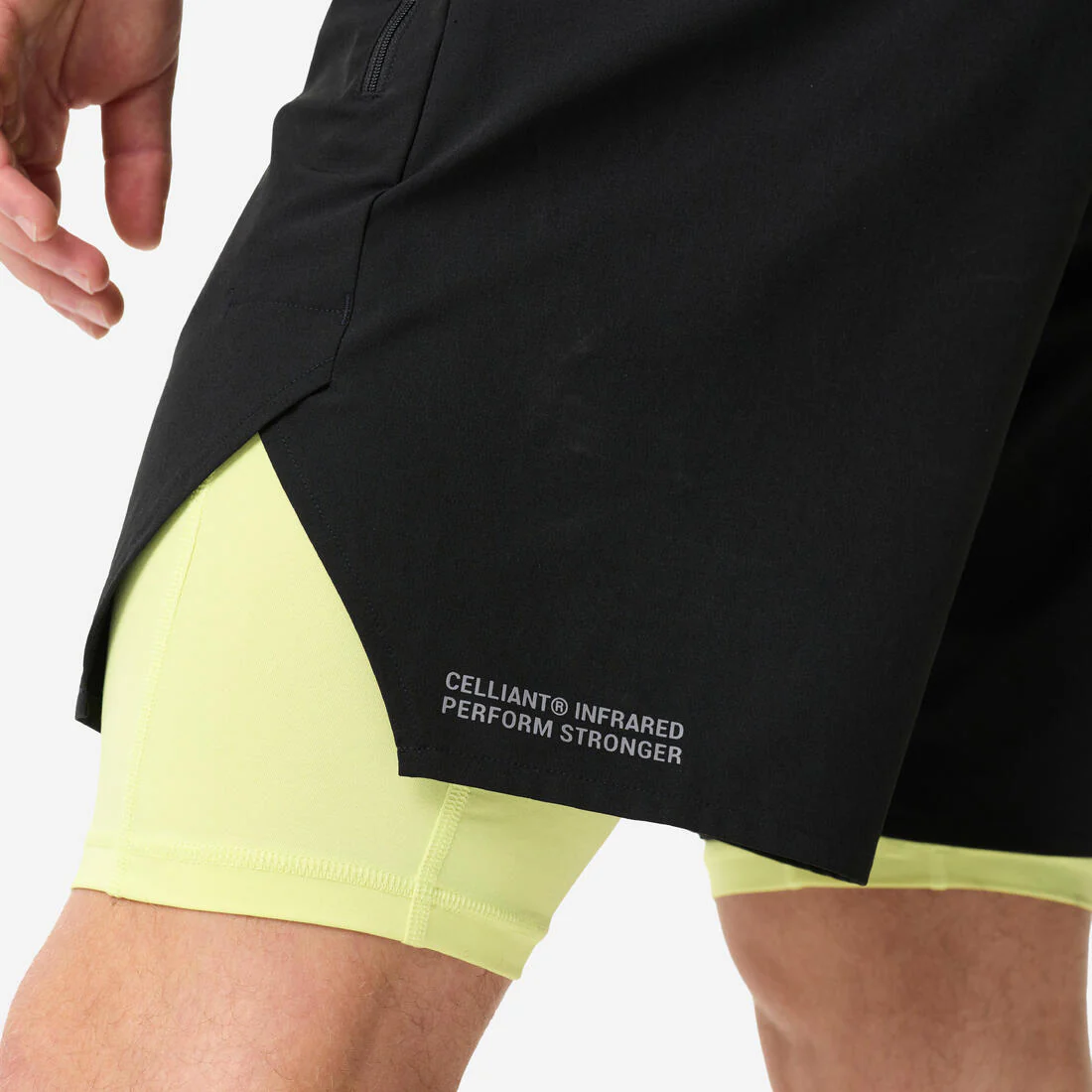 Pantalón Corto Cross Training Hombre Negro-Amarillo Celliant Transpirable Ligero - Image 3