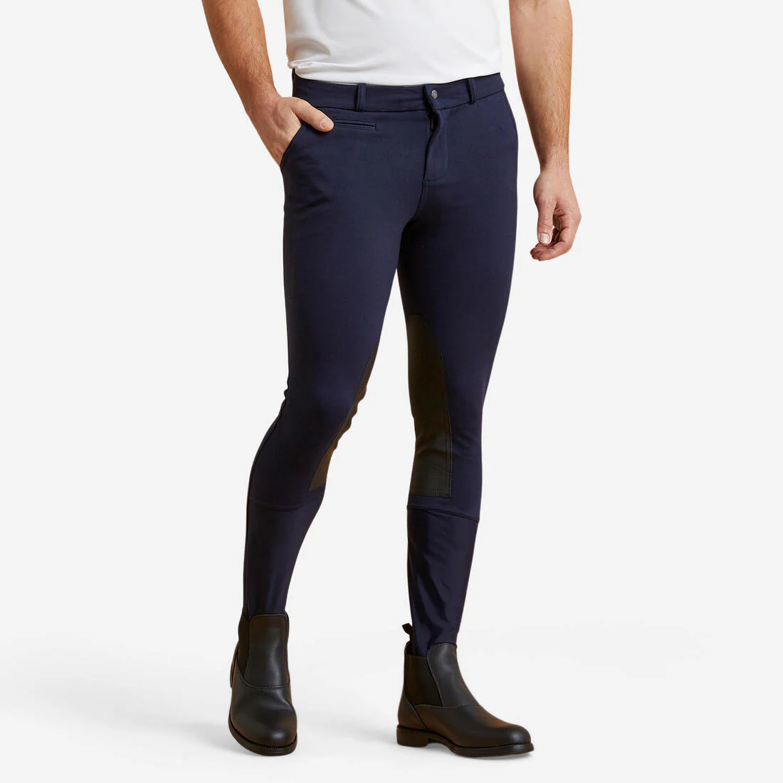 Pantalón equitación 140con  badanas adherentes Hombre Fouganza azul marino
