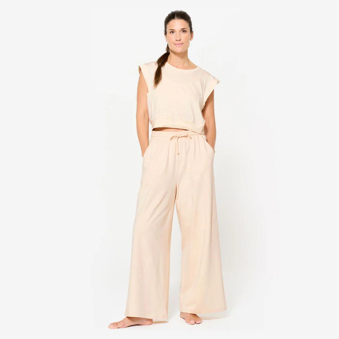 Pantalón flare fitness 520 Mujer Domyos blanco roto - Image 2