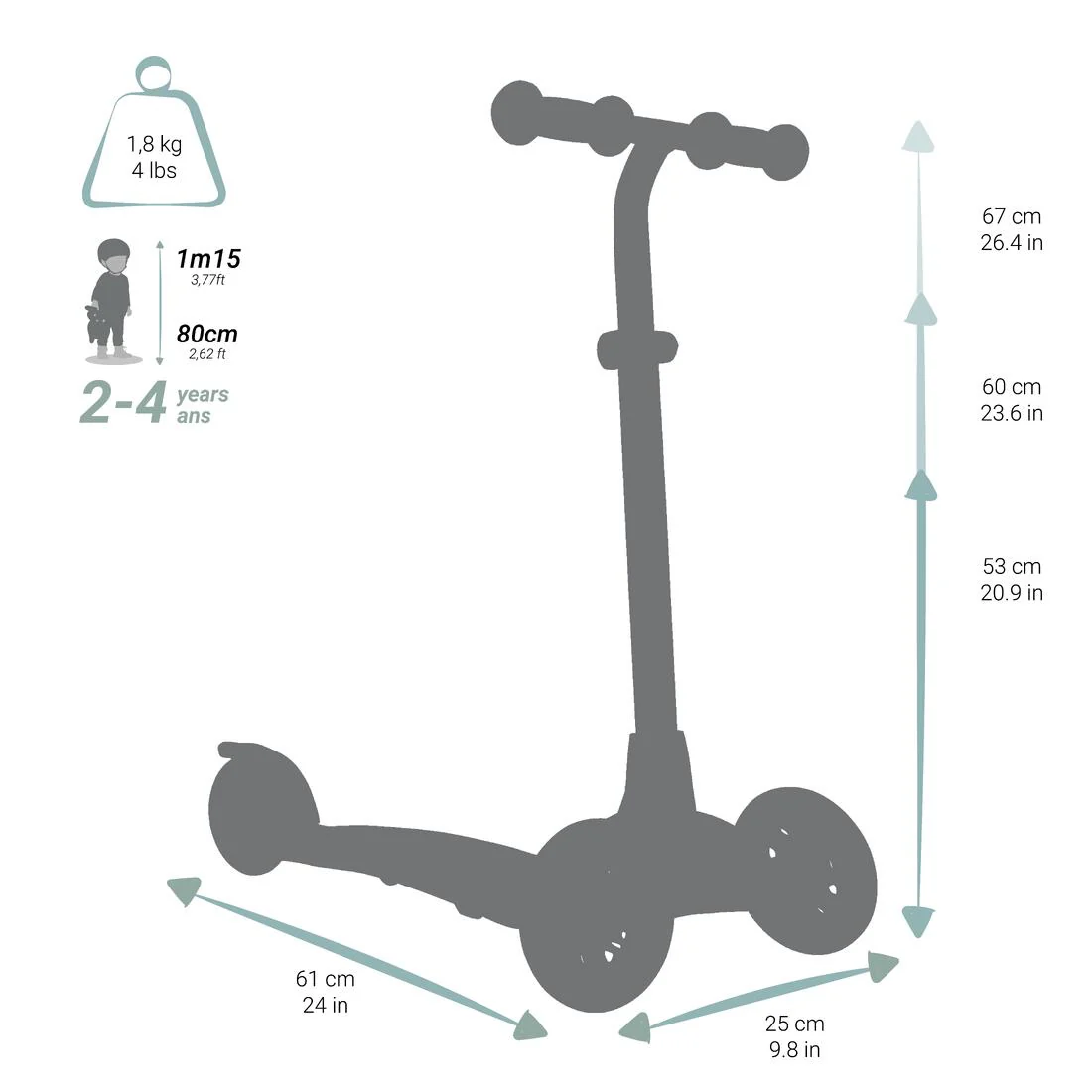 Patinete Scooter 3 ruedas Oxelo B1 Niños (Sin Base) - Image 8