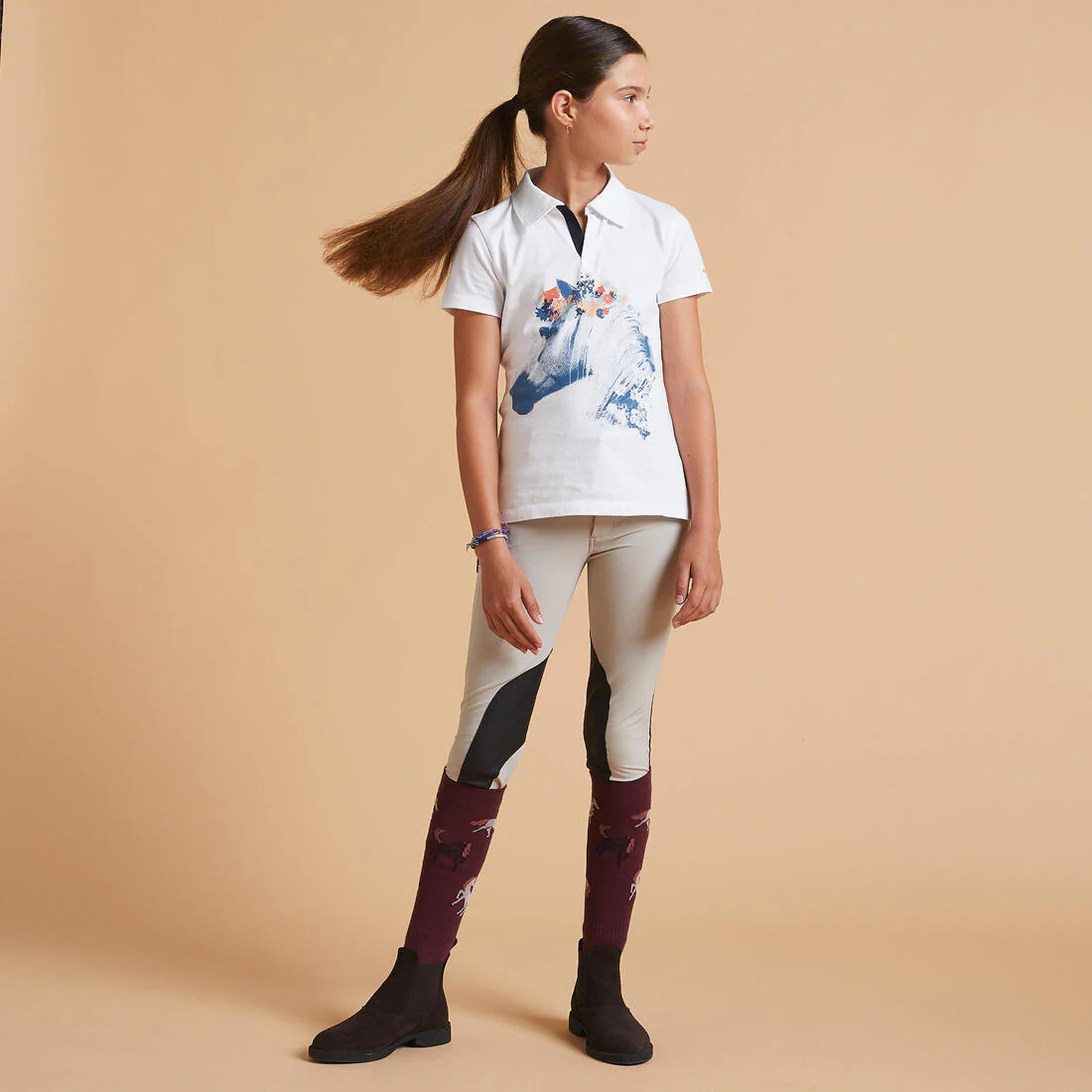 Polo Equitación 100 Niños Blanco Manga Corta - Image 2