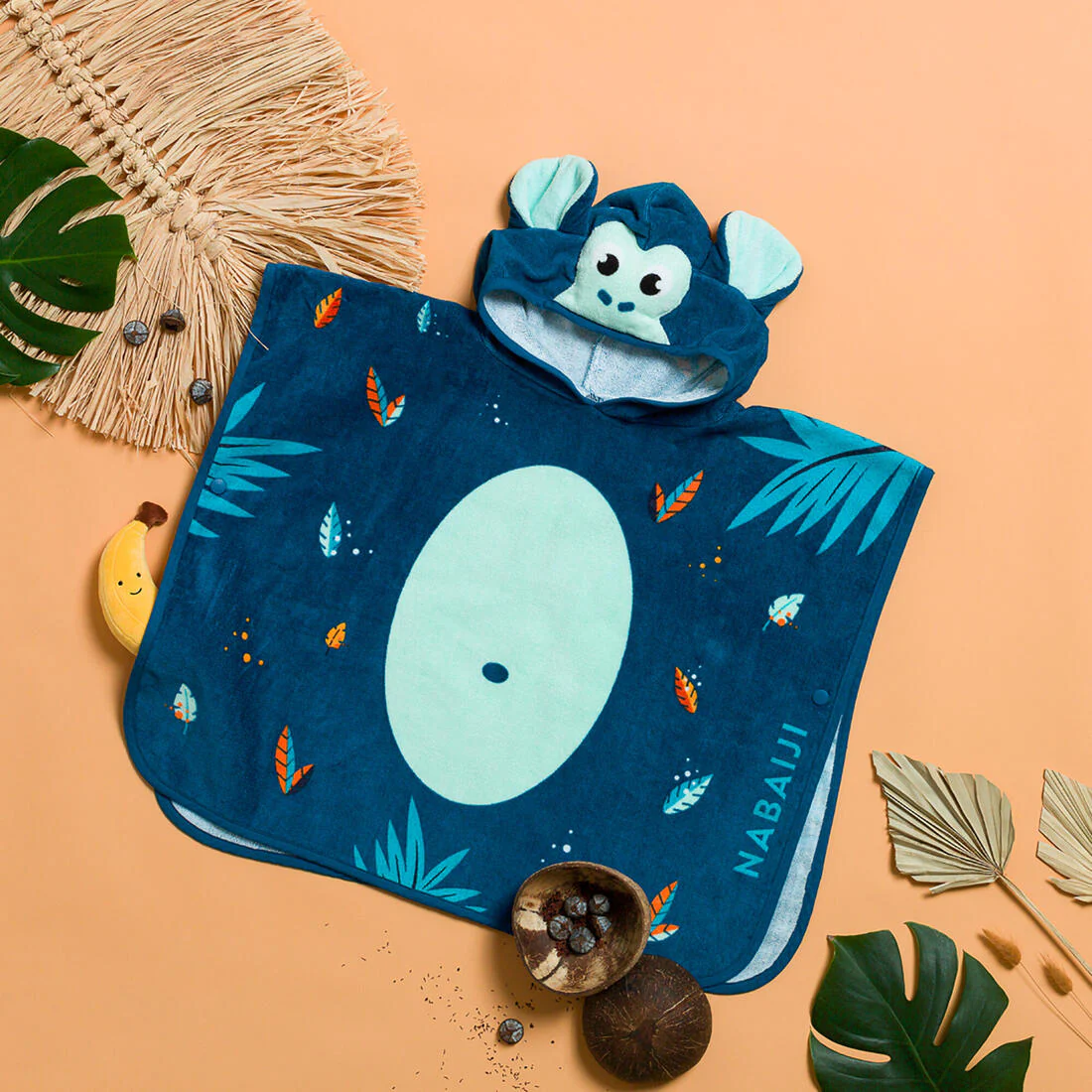 Poncho Baño Bebés Azul Oscuro Algodón Mono - Image 4