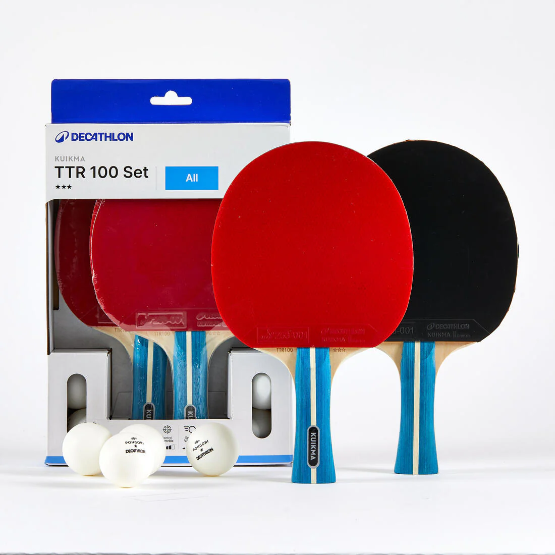 SET DE 2 PALAS TTR 100 POLIVALENTE 3* ITTF ESCUELA + PELOTAS
