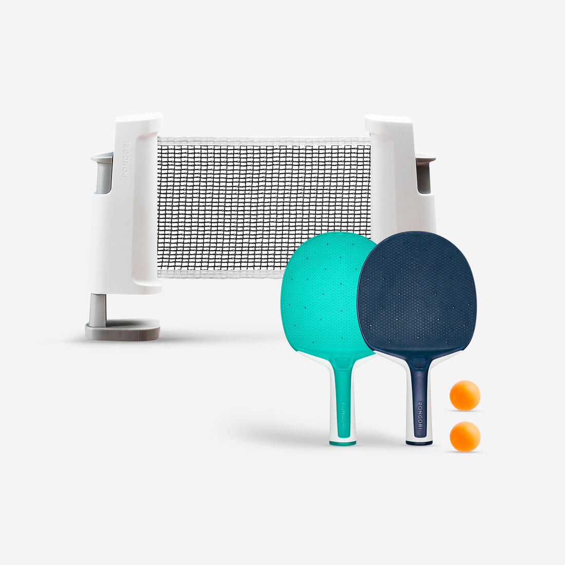 SET POSTE RED DE PING-PONG AJUSTABLE ROLLNET BLANCO/GRIS 2 PALAS 2 PELOTAS