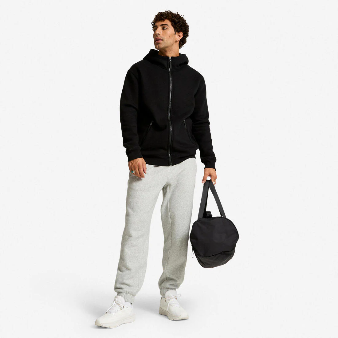 Sudadera Fitness Hombre Negro Cremallera Capucha - Image 2