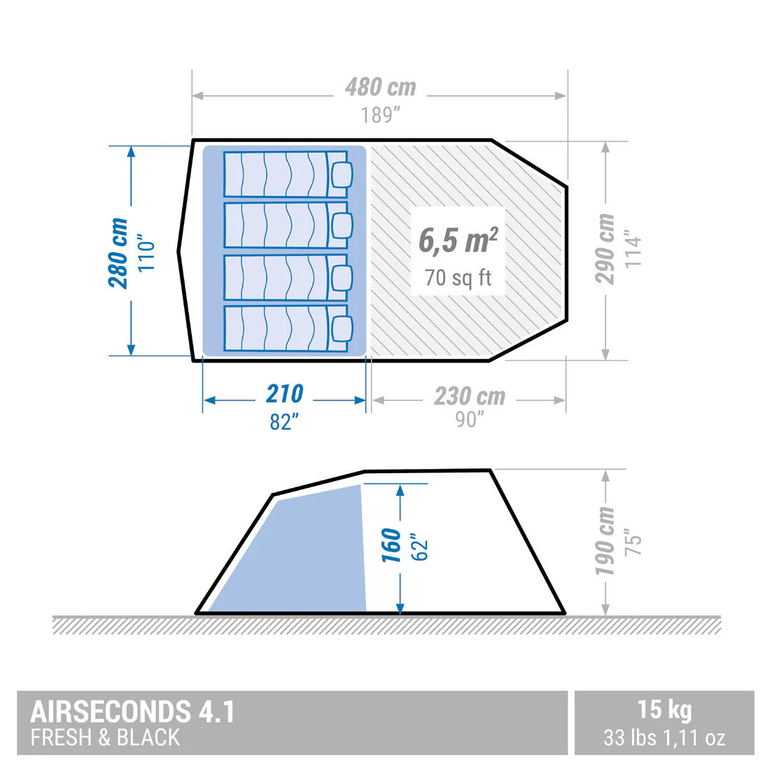 Tienda de campaña familiar 4 personas hinchable Quechua Airseconds 4.1 F&B - Image 2