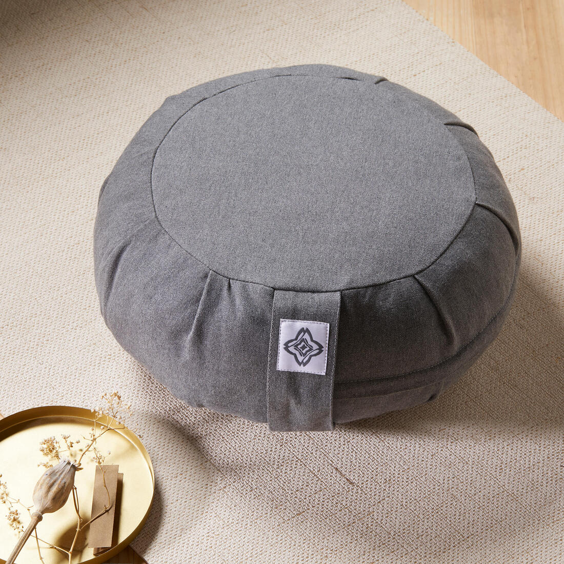 Zafu cojín de yoga y meditación Kimjaly forma redonda gris - Image 3